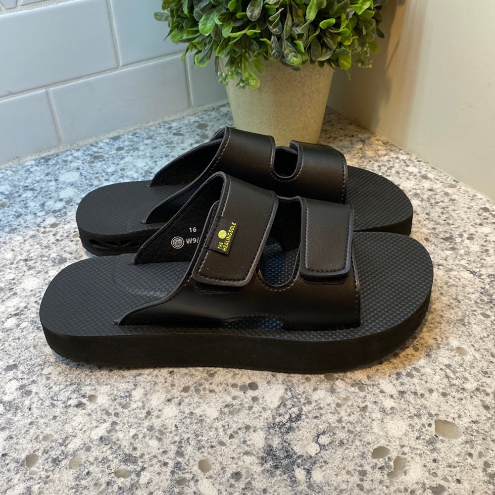 The Healing Sole Emerson sandals black planter fasciitis shoes womens 9 men 7.5